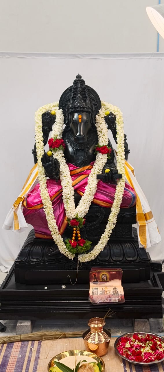 Adorned with jasmine and roses, prepared for puja