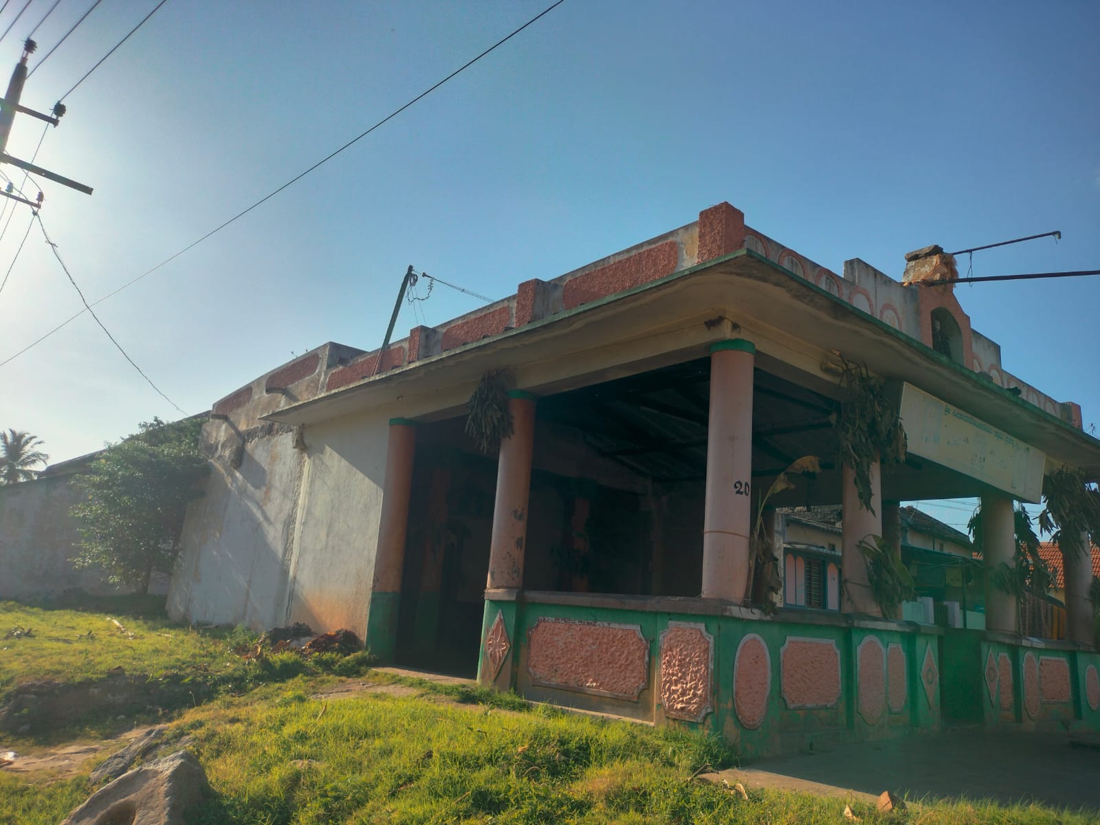 The old porch with painted columns